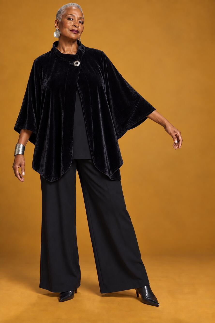 Citron Santa Monica Velvet Cape Jacket Black Oversized Size 2X Art to Wear